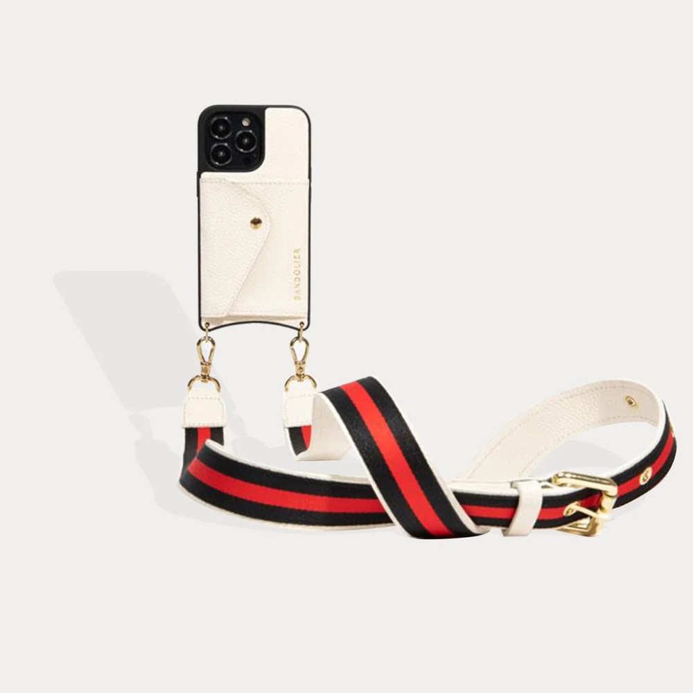 KIMBERLY Adjustable Crossbody Bandolier in Ivory/Gold for iPhone 14Pro